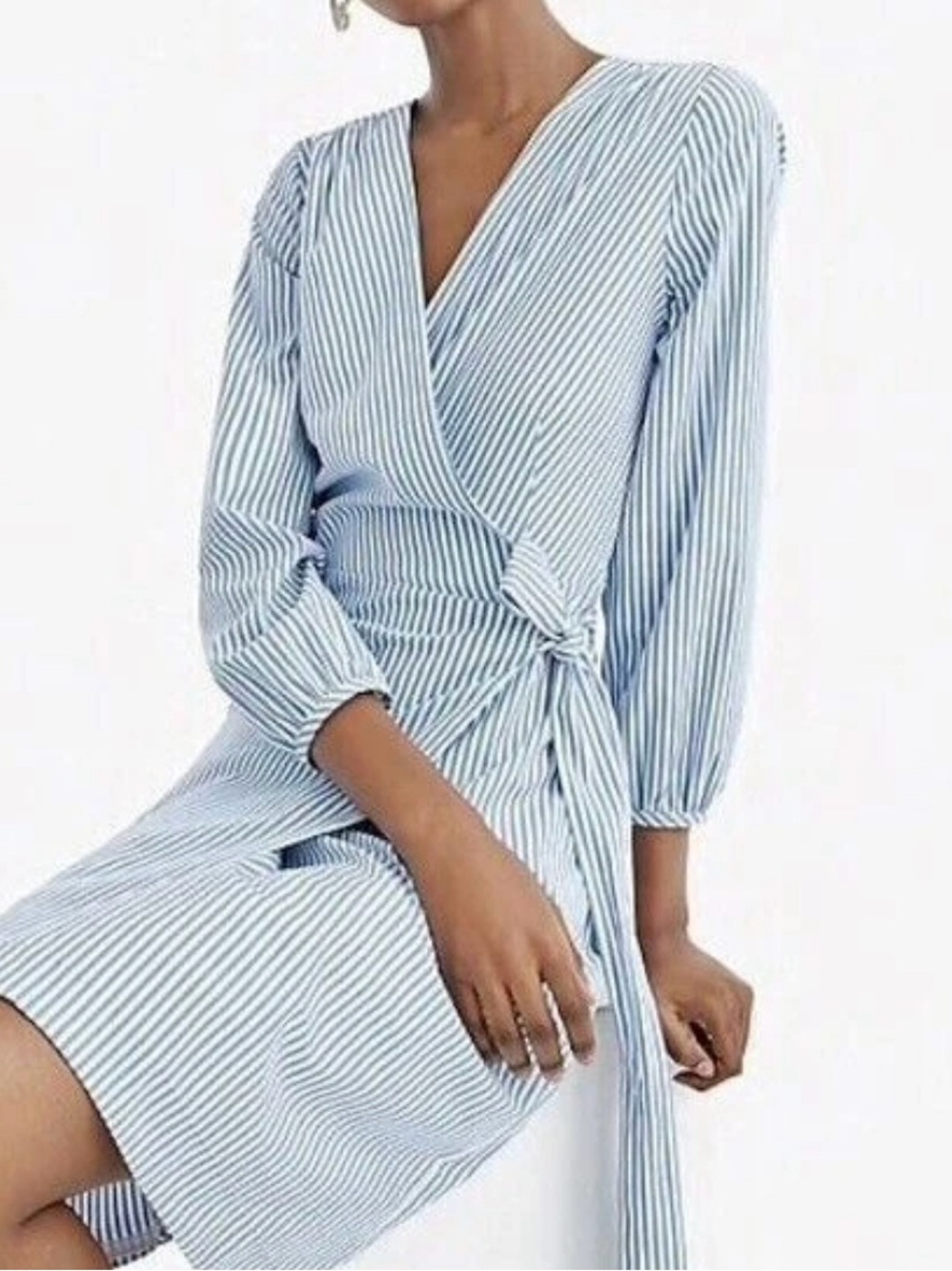 NWT J.Crew Blue White Striped Cotton Poplin Wrap Dress Size 12 K0691 - Picture 2 of 13